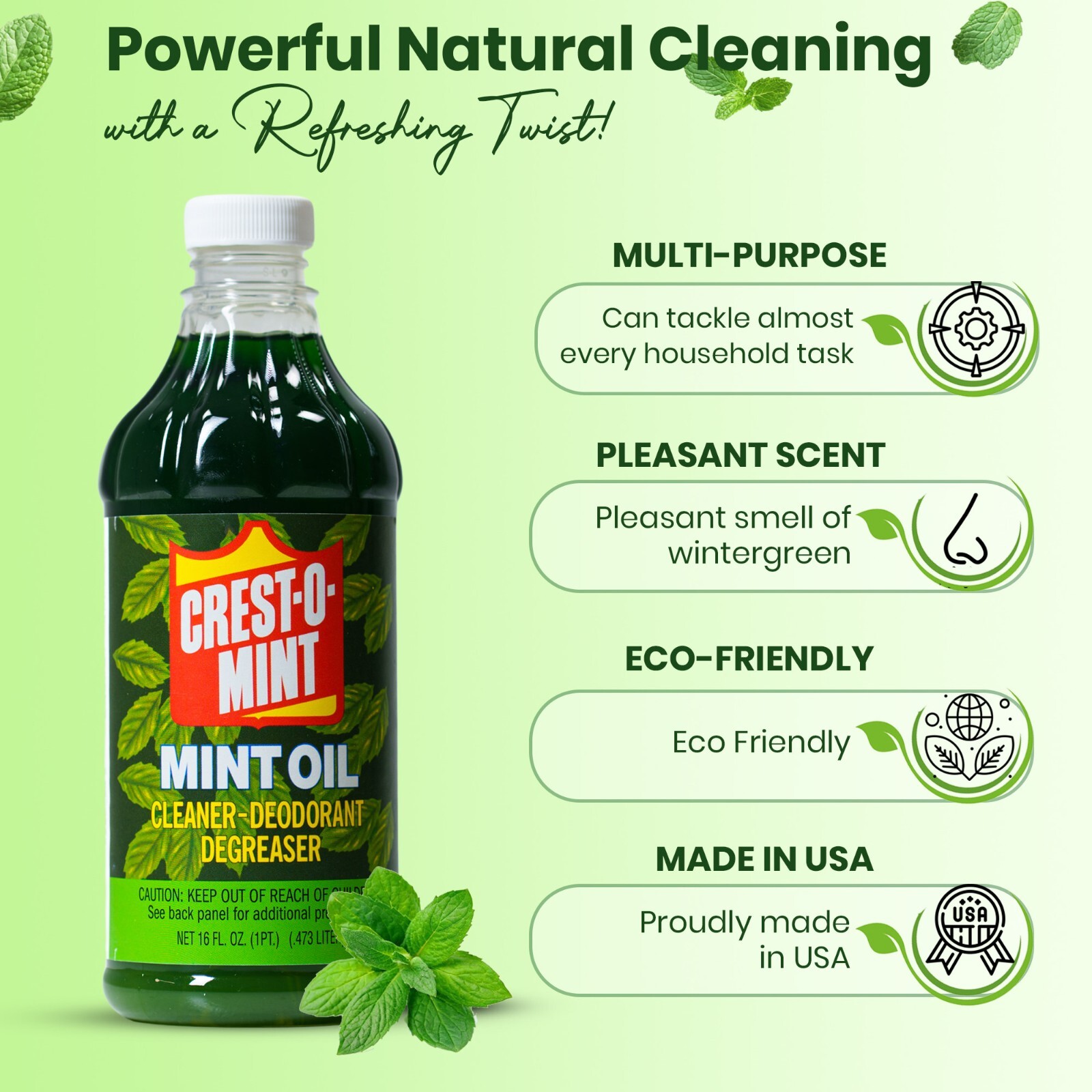 Crest-O-Mint Wintergreen Oil Multi-Purpose Cleaner Degreaser Household Pack of 3