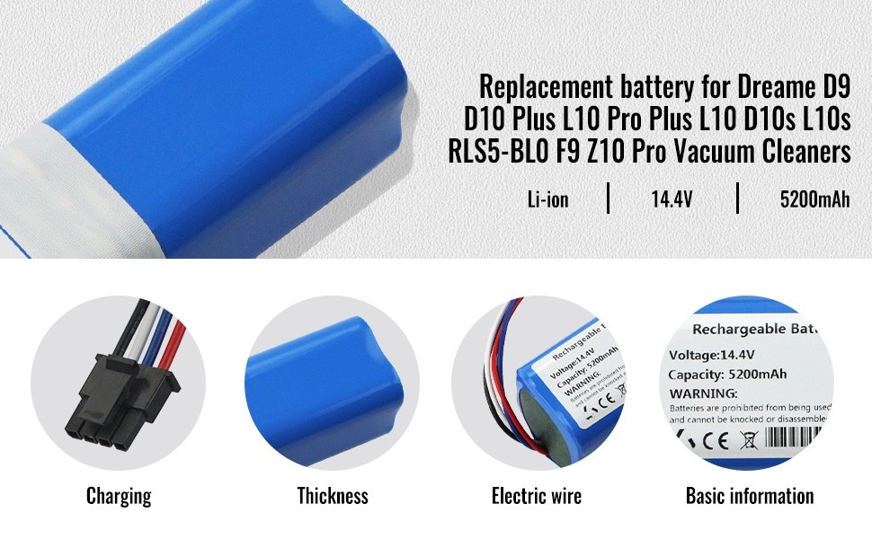 5200mAh Vacuum Battery for Dreame D9, D9 Max, D9 Pro, F9, D10, D10S, D10 Plus