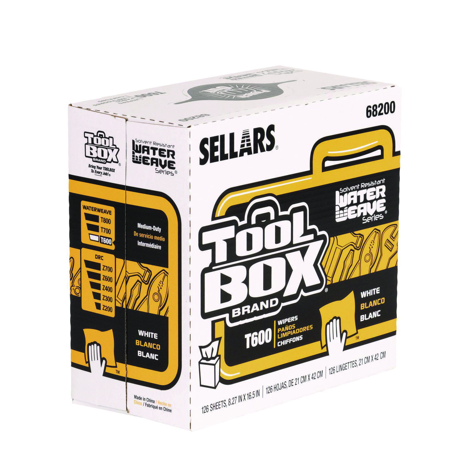 TOOLBOX WaterWeave T600 Wipers, 1-Ply, 8.27 x, 16.5, White, 126 Sheets/Box, 10 B