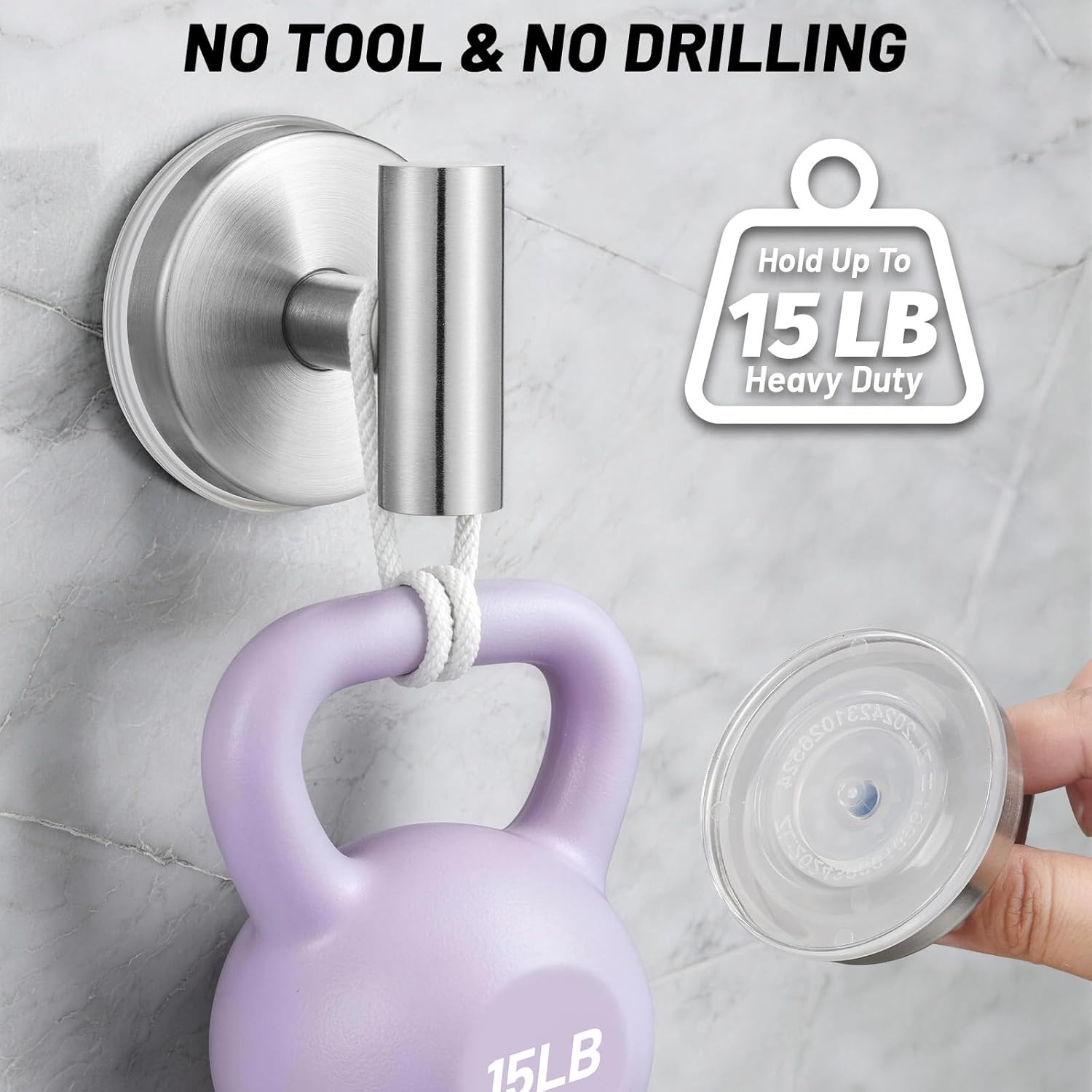 15 Lb Suction Cup Hooks for Shower, Stainless Steel Bath Towel Hooks | Removable