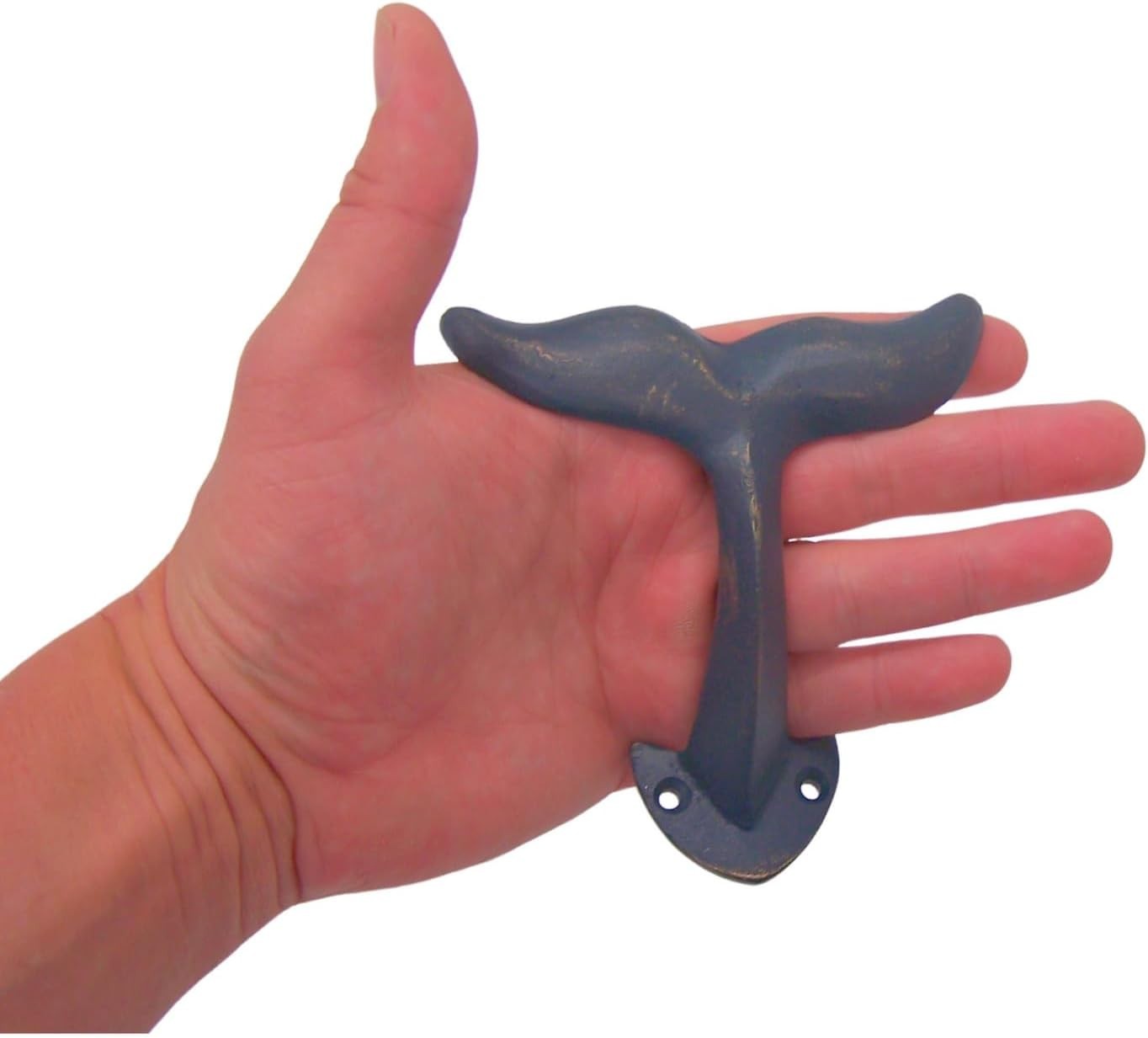 Navy Blue Whale Tail Wall Hooks Cast Iron Beach Decor Set 3 Nautical 4.5″