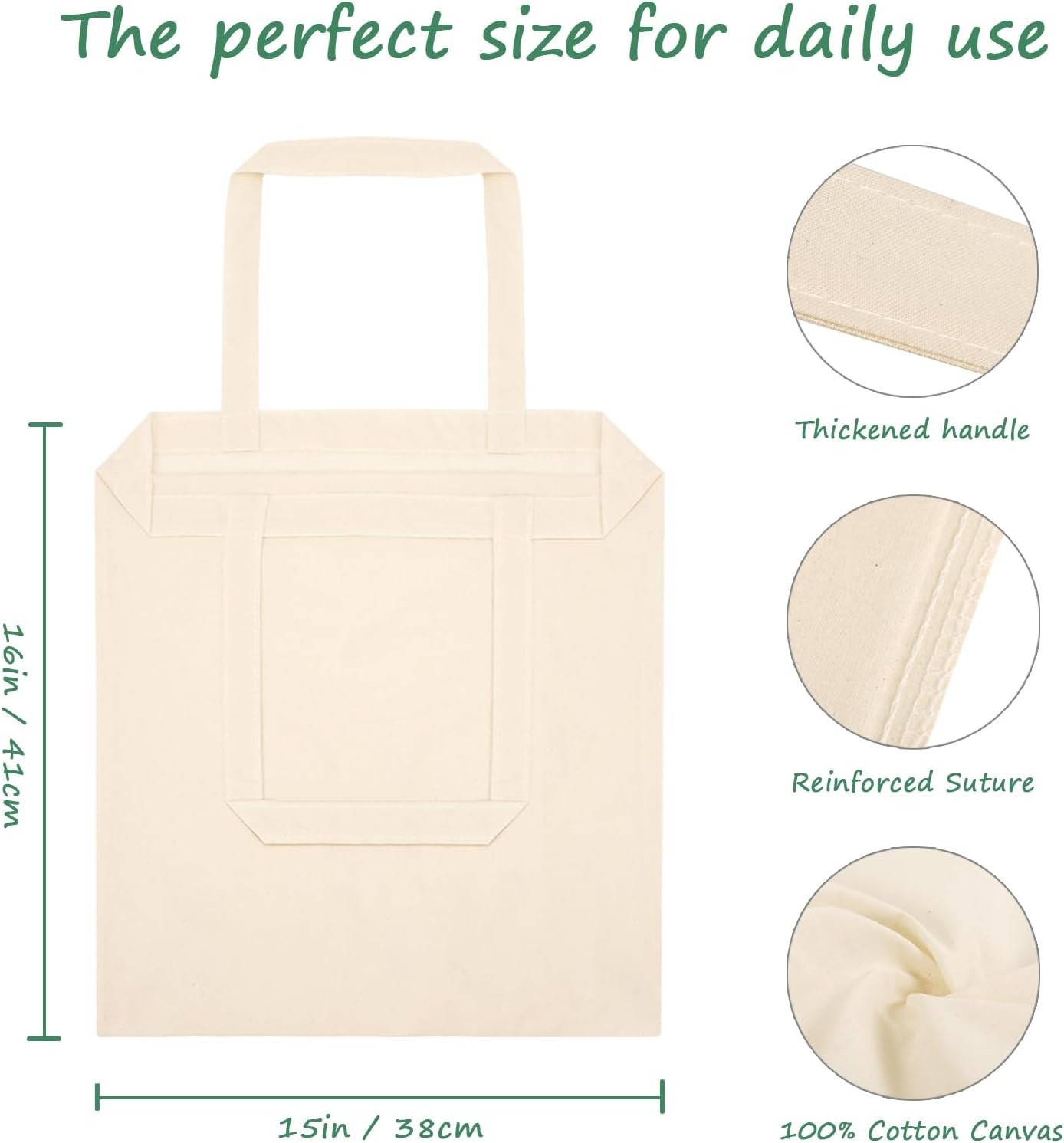 50 Pack 15” X 16” Cotton Tote Bags for Painting,Lightweight Thin Tote Bags …