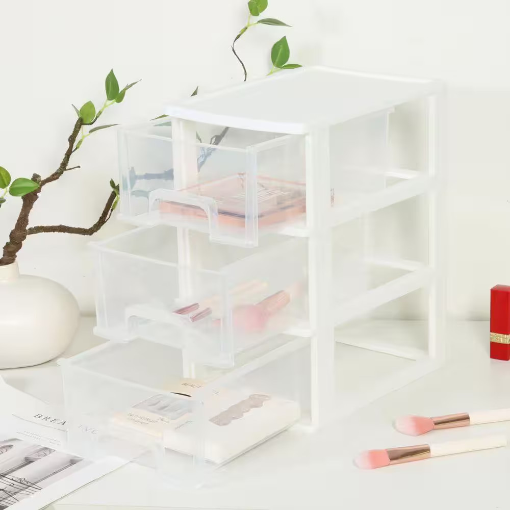 White 9.5 In. X 7.5 In. Plastic Drawer Storage Organizer, Stackable Desktop Orga
