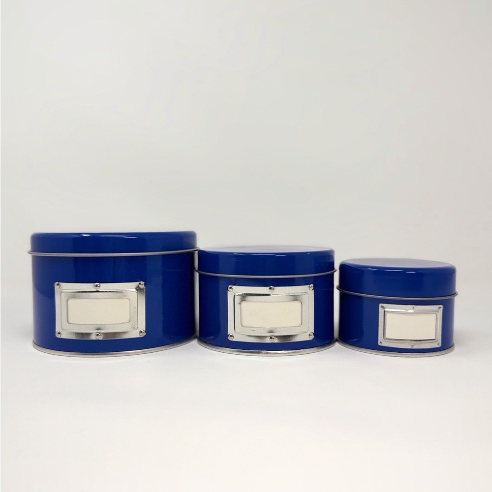 Blue Nesting Storage Tins Set of 3 Minimalist Home Organization Decor