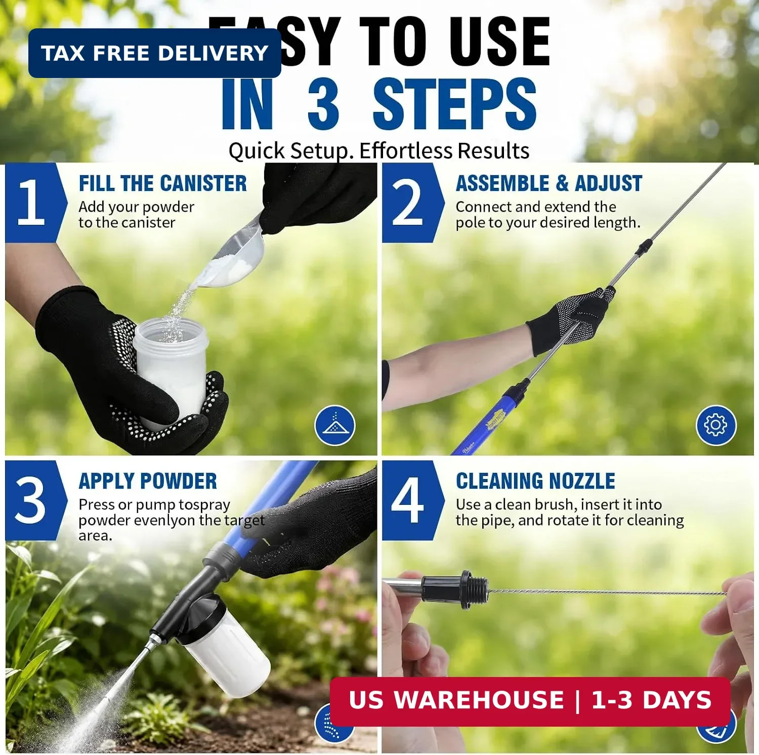 Diatomaceous Earth Powder Duster, Powder Sprayer with Adjustable up to 4.1 FT, P