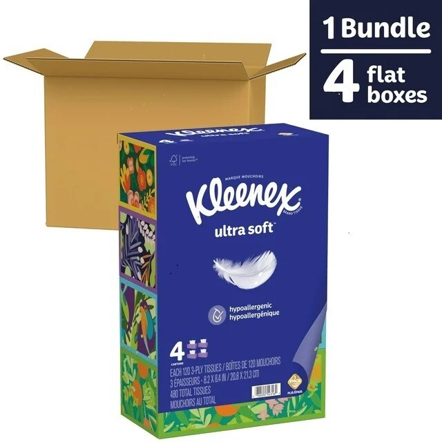 Kleenex Ultra Soft Facial Tissues, 4 Flat Boxes