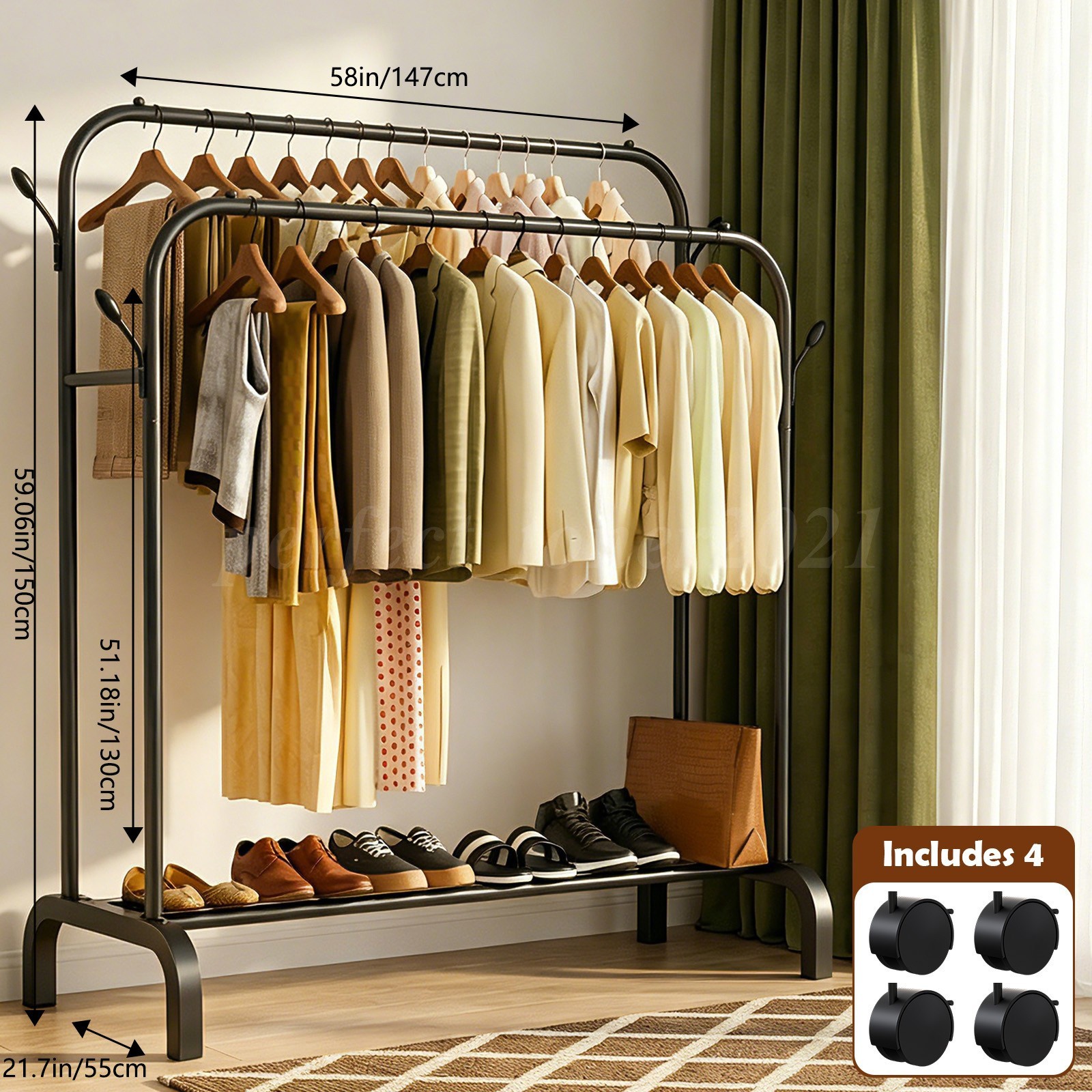 Large Clothing Garment Rack Heavy Duty Clothes Closet Organizer Double Rails 59”