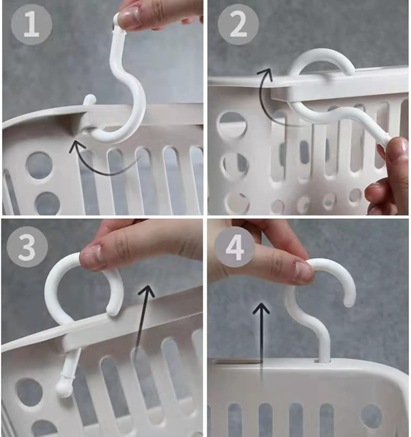 3PCS Grey Hanging Plastic Shower Baskets, Bathroom Storage w/ Hooks