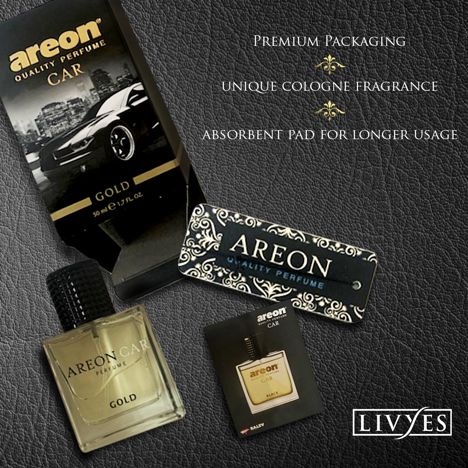Areon Car Perfume 1.7 Fl Oz. (50ml) Glass Bottle Air Freshener, Platinum