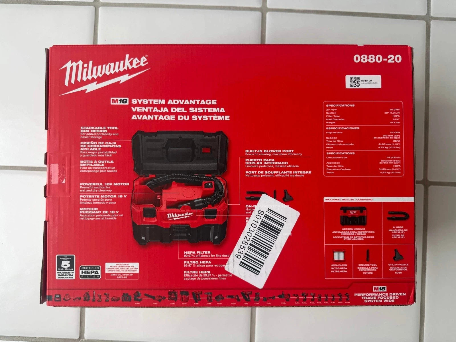 Milwaukee M18 Wet/Dry Vacuum 2 Gallon Cordless Hepa 18V 0880-20 ~ FREE SHIPPING!