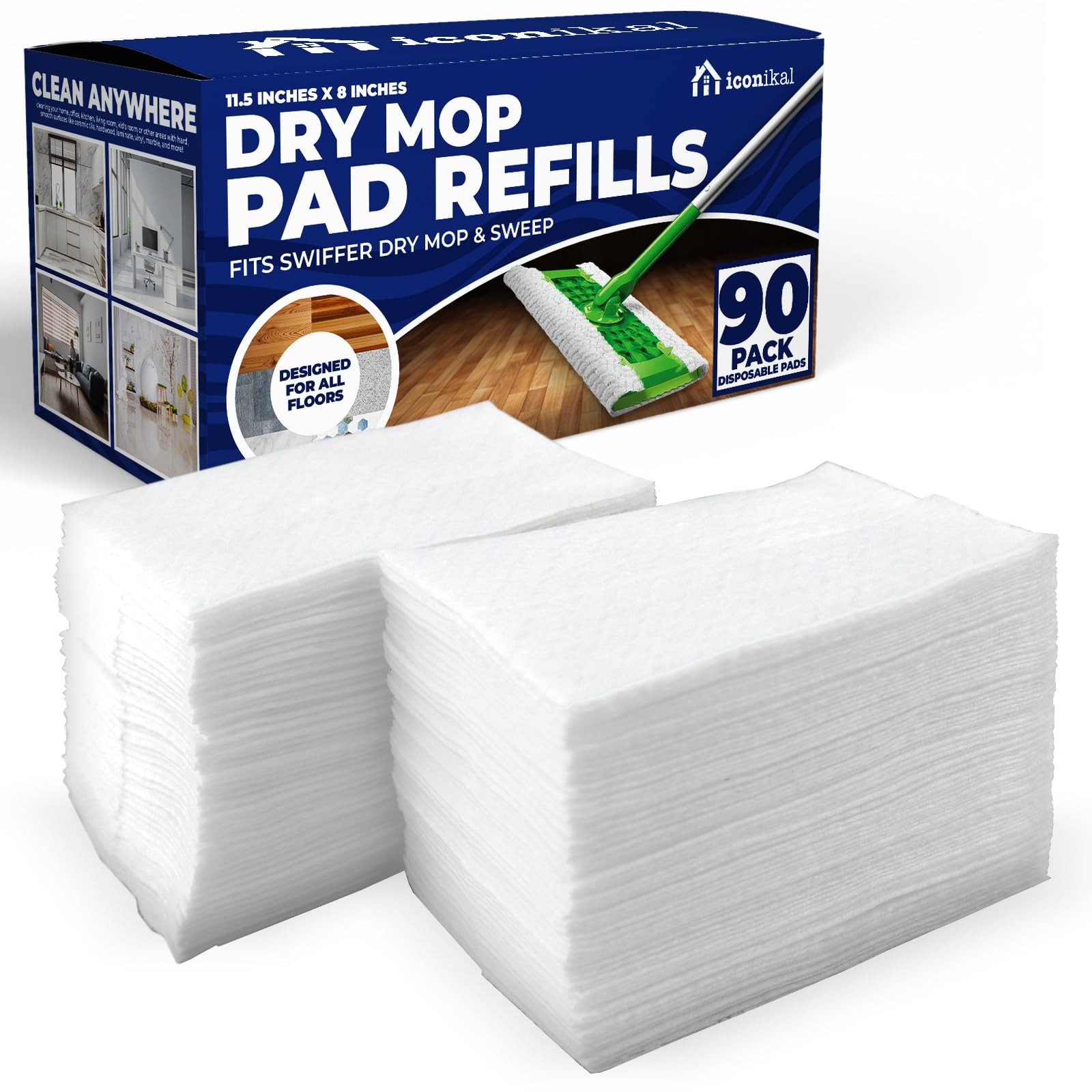 Dry Mop Pad Refills 90pack | Fits Swiffer Dry Sweeping Cloths For Dirt Dust Ha