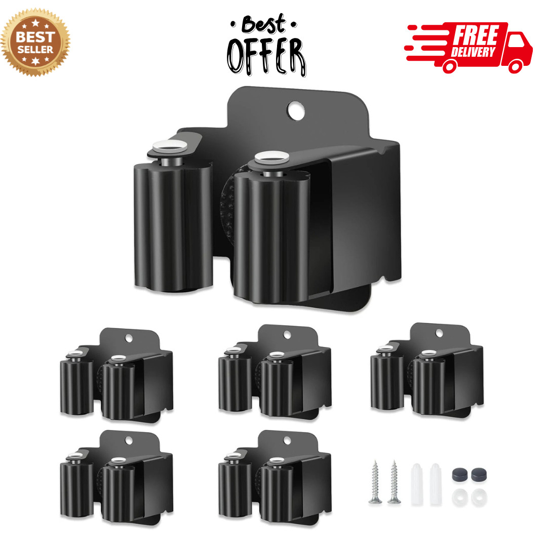 5PCS Broom Holder Wall Mount, Upgraded Heavy Duty Mop and Broom Holder Wall