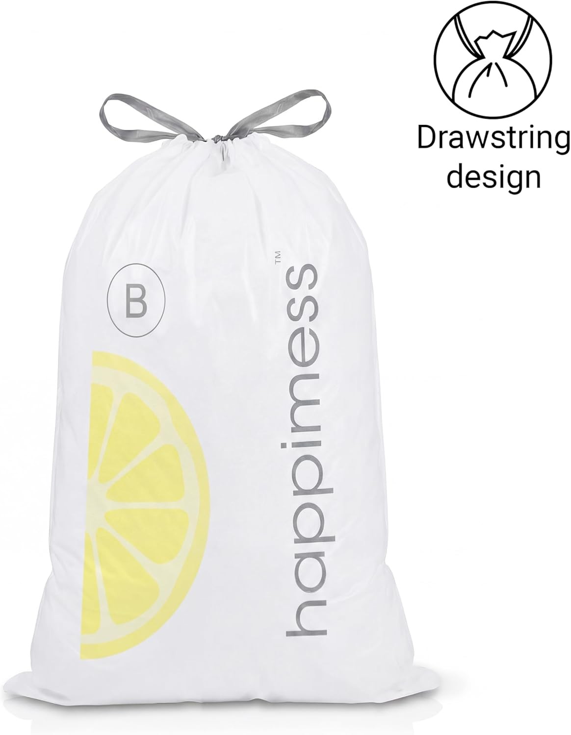 5.3 Gallon (20L) Drawstring Trash Bags, Lemon Scent, White, Heavy Duty MDPE