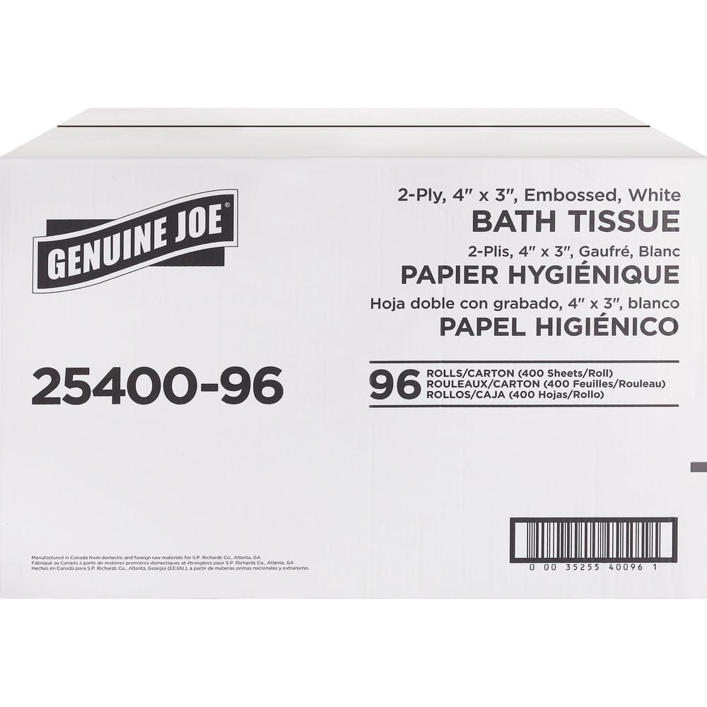 Genuine Joe Bath Tissue 2-Ply 400Sht/Roll 4″x3.15″ 96Roll/CT WE 2540096
