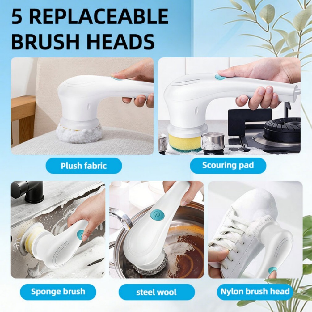 5IN1 Electric Spin Scrubber Cordless Power Cleaning Brush Rechargeable Cleaner-=