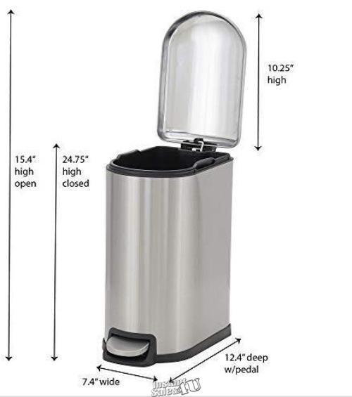 Design Trend Oval Slim Stainless Steel Step Trash Can Soft Close Lid 10 Liter