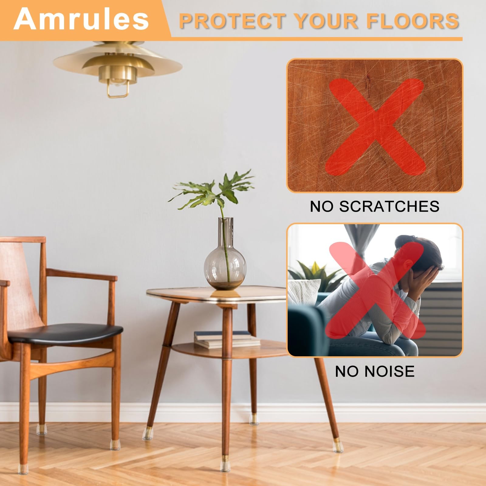 Amrules 36Pcs Chair Leg Floor Universal L(Fit:1.3″-2″), Clear & Silver-36pcs
