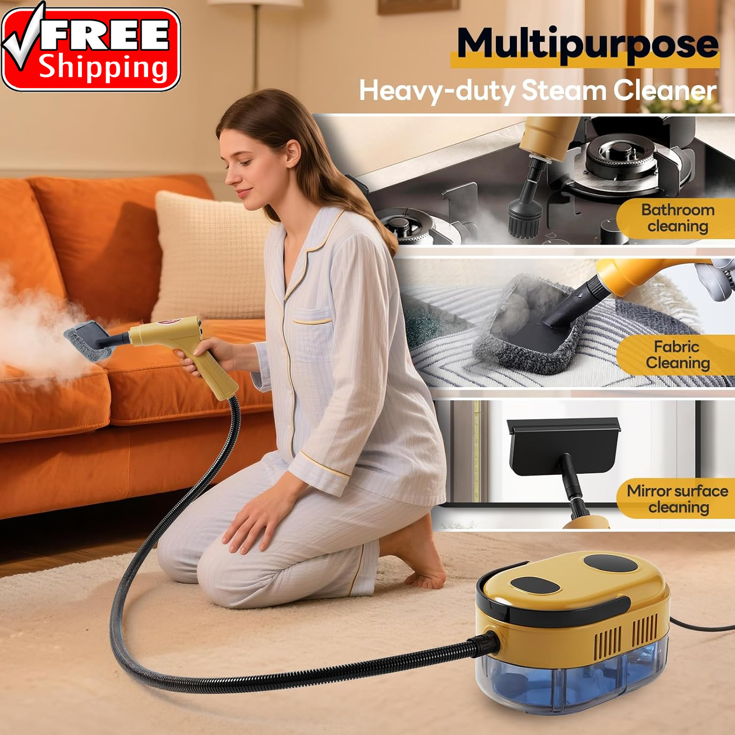 Handheld Steam Cleaner, 10S Fast Handheld Heating Steamer for Cleaning 15-In-1 H