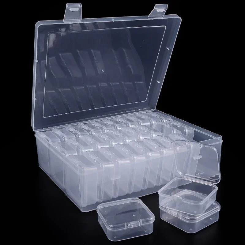 16/30pcs Clear Bead Organizer Box Hinged Storage Container Set Crafts Jewelry