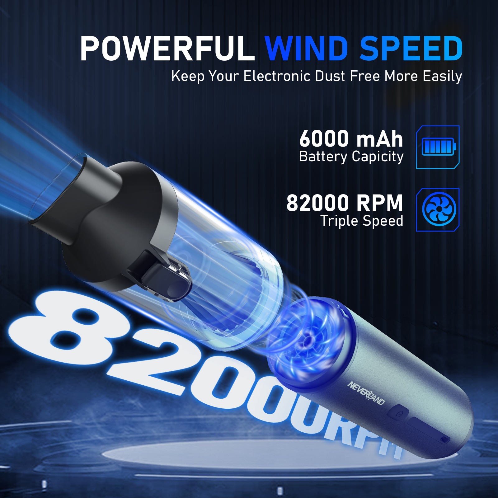 Car Vacuum Cleaner Blower Handheld Cordless 100W 82000rpm Speed High Power 11.1V