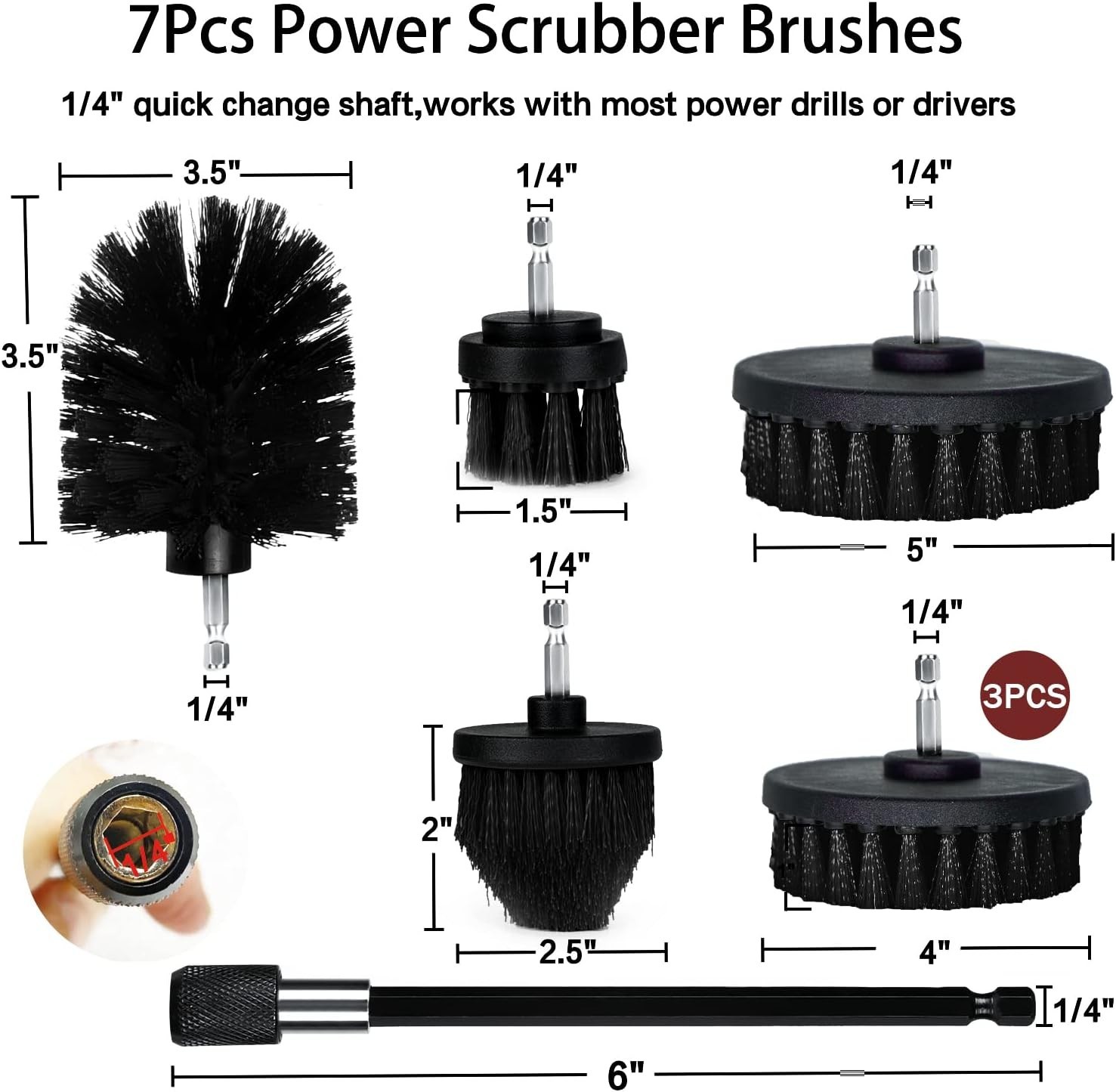 8PCS Drill Brush Attachment Set Power Scrubber Kit for Tile Tub Bathroom Floor
