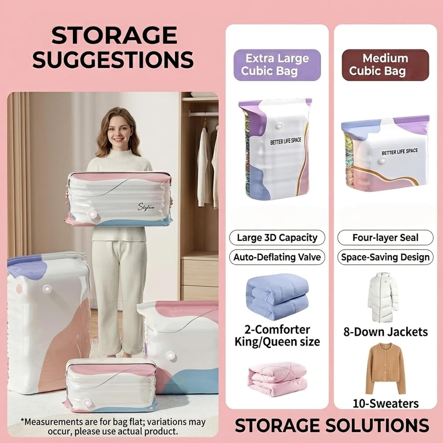 4× No-Pump Vacuum Storage Bags Large Cube Vacuum Seal Bags Space Saver Bags USA