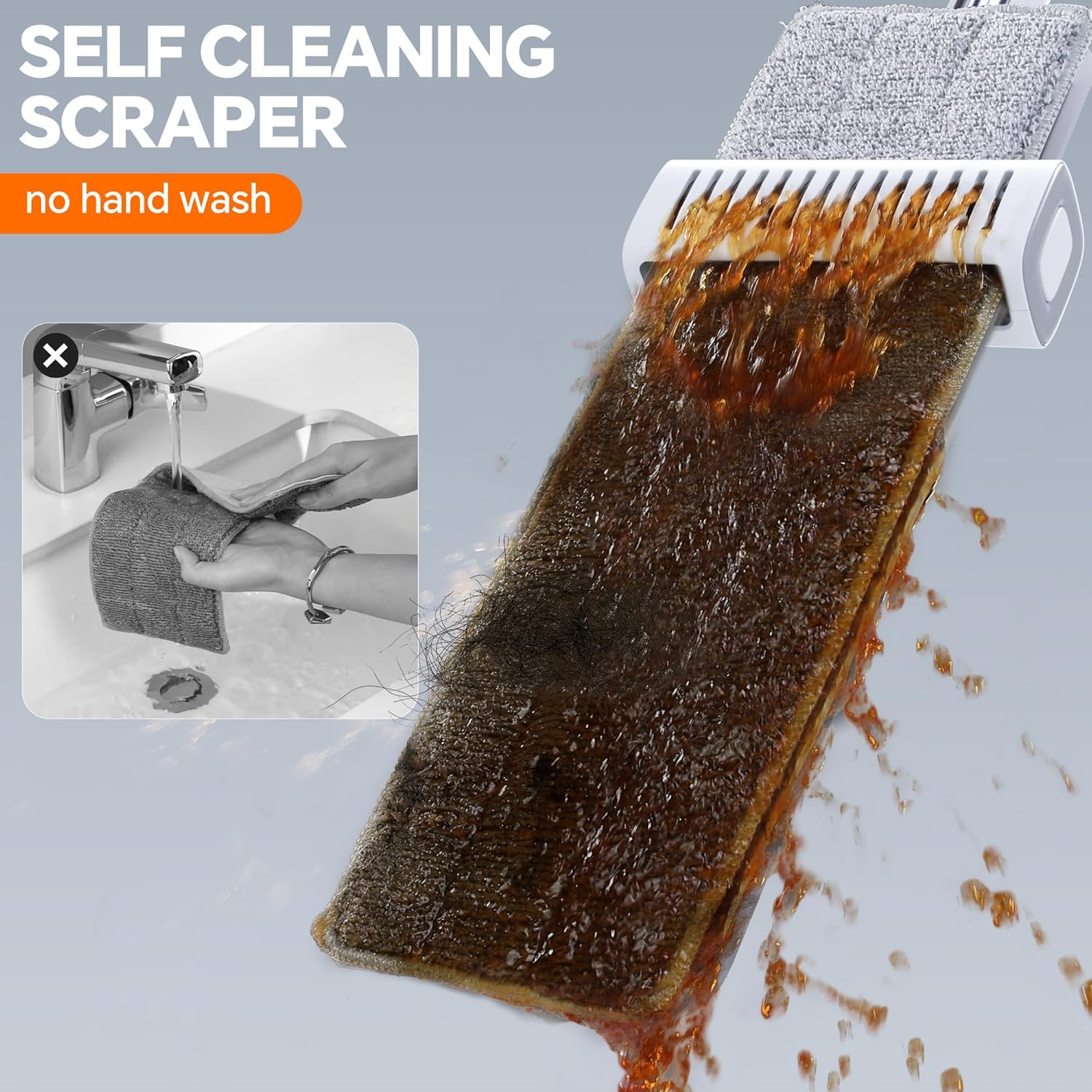 Self Wringing Flat Mop 360 Spin Head Microfiber Floor Cleaner 4 Pads No Bucket