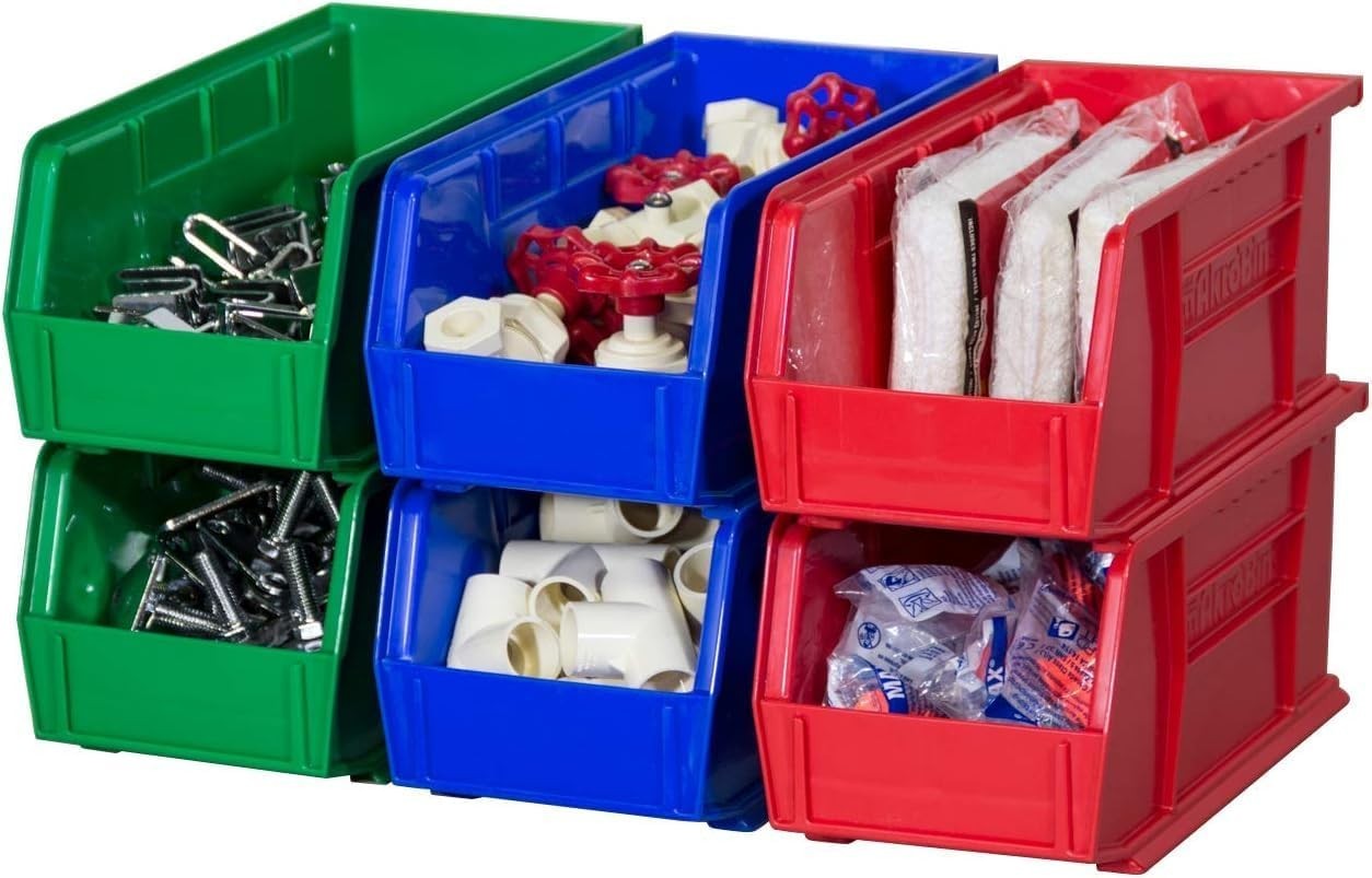 Plastic Storage Bins, Space-Saving Stackable Bins for Garage, Pantry, Craft Orga