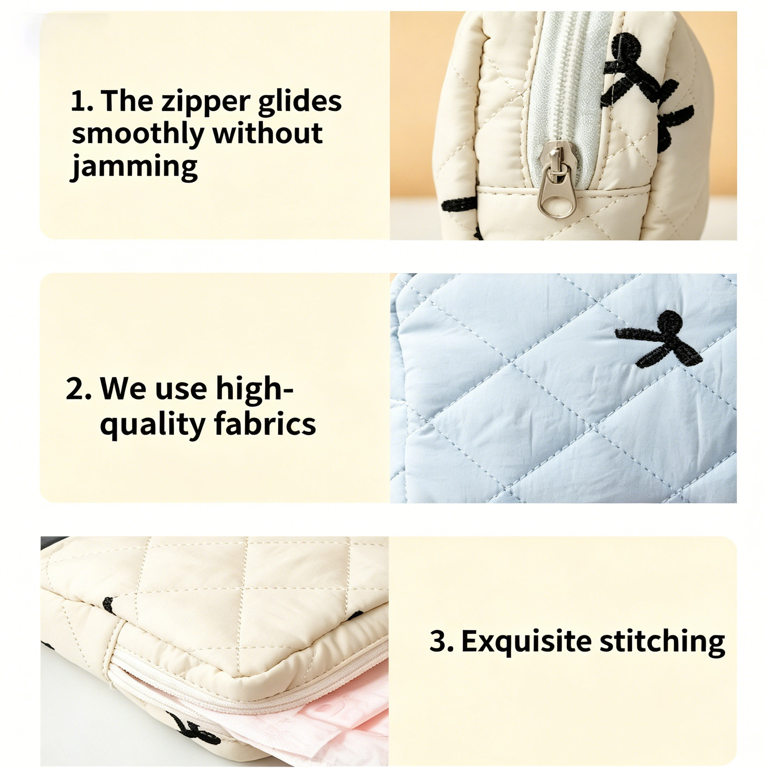 2-Pack Cute Bow Embroidery Sanitary Napkin Bags, Multi-Purpose Storage