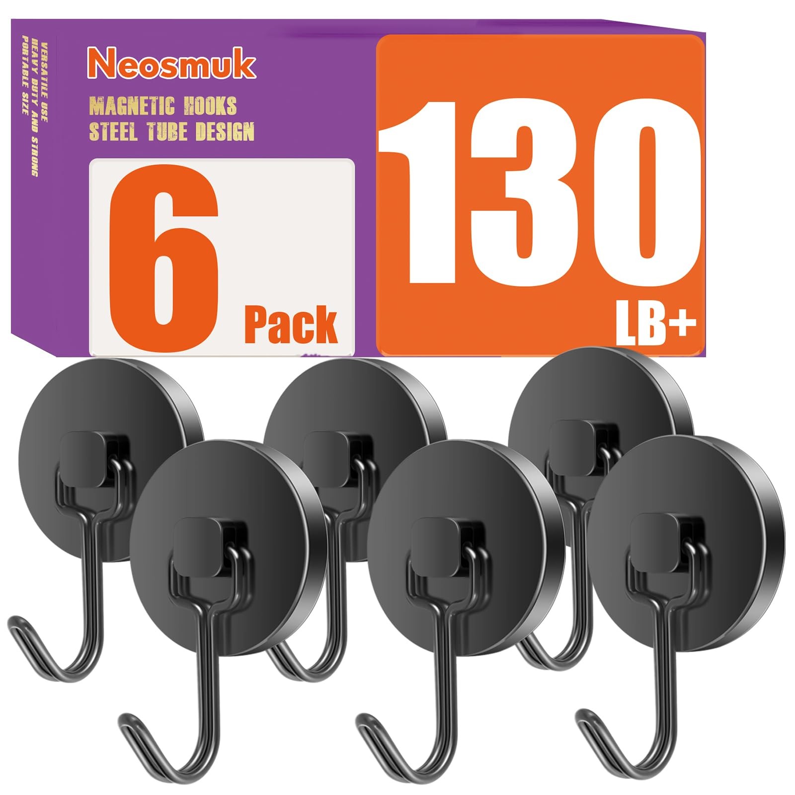 Neosmuk Magnetic Swing Hooks,130lb Cruise Black Hooks,6 Pack 1.26 in,
