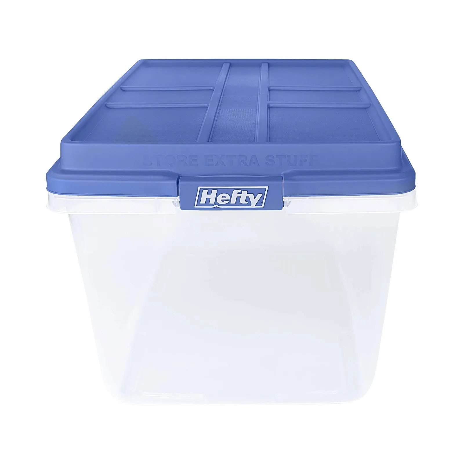 Hefty 72 Qt. Clear Plastic Storage Bin with Blue HI-RISE Lid, 6 Pack