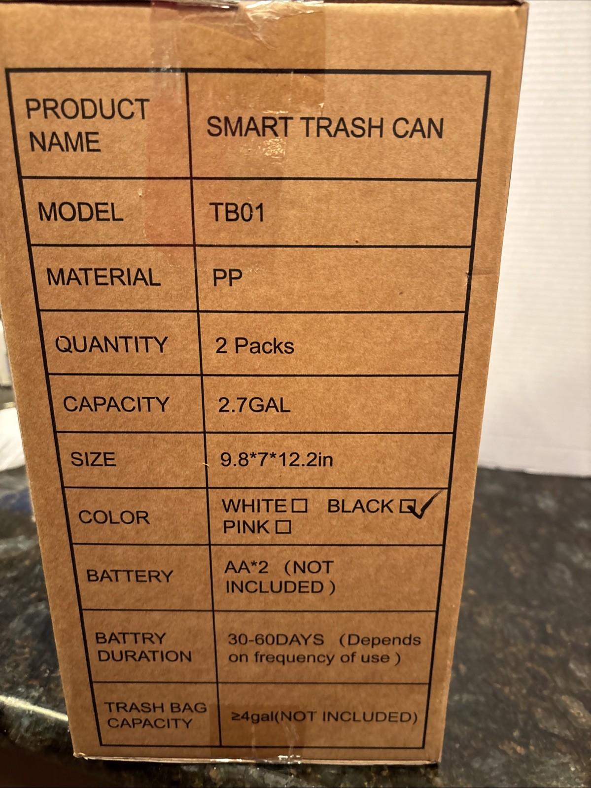 2 Pack 2.7 Gal Smart Trash Cans with Lid, Automatic -Black-NIB
