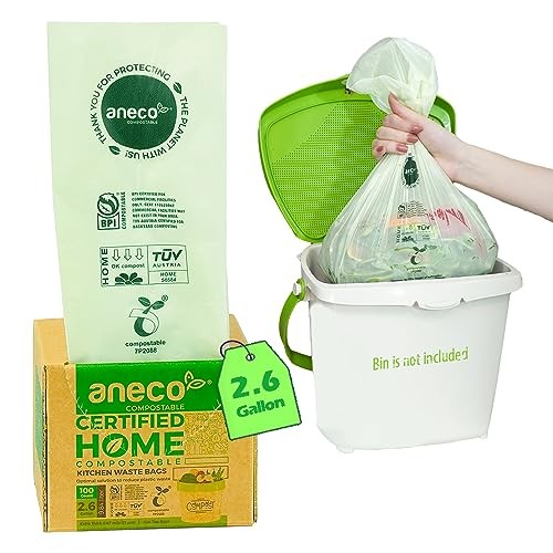 100% Compostable Waste Bags 2.6 Gallon, Extra Thick Kitchen Small Compost Bags