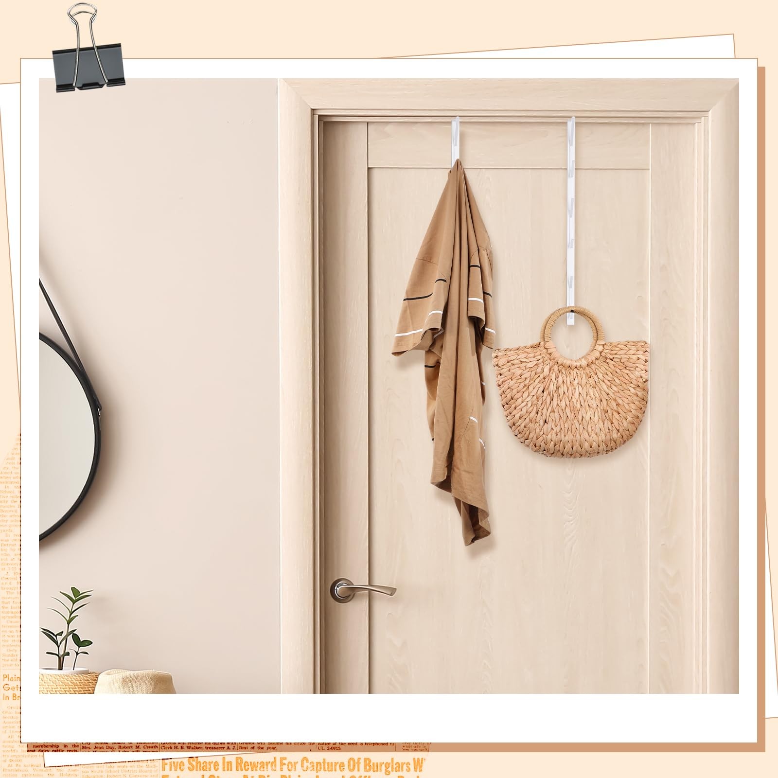 13.8 Inch Over The Door Hook Hanger 6 Hooks Metal Extra Long White 2 PCS