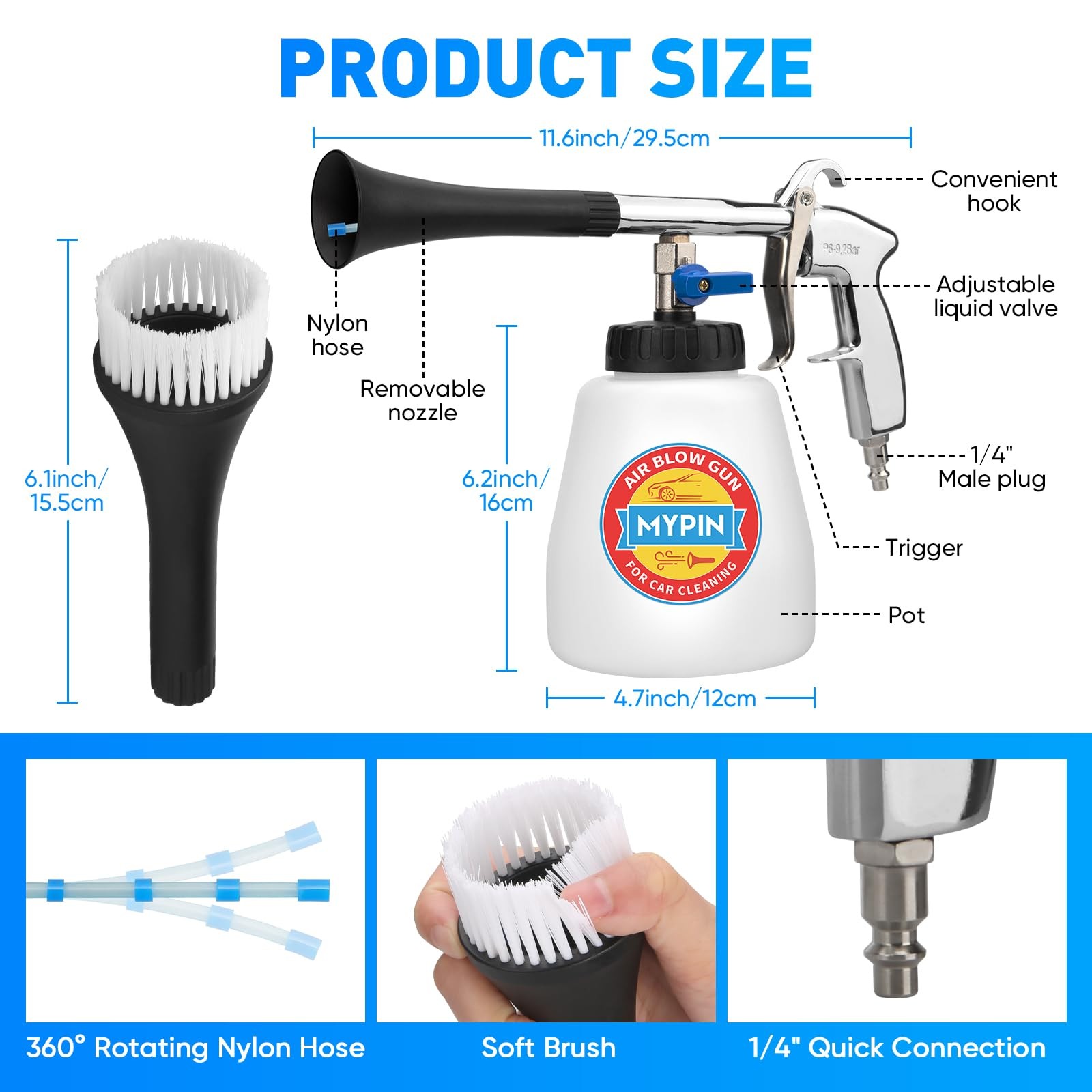 Aluminium Car Cleaning Gun Set with Tapered Nozzle, 6-9.2Bar High Pressure Ai…