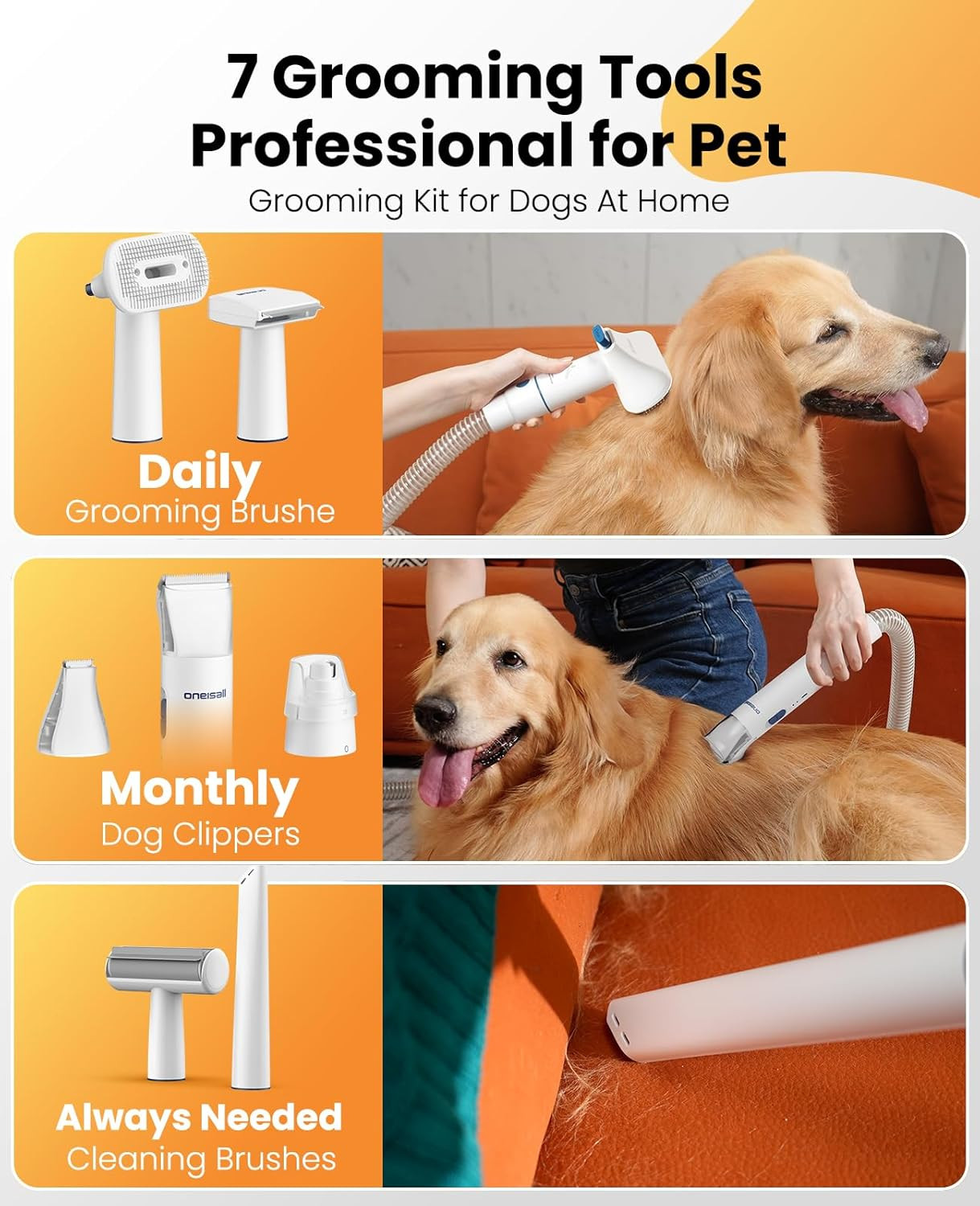 Oneisall Dog Grooming Vacuum, 13000Pa Extra Large 3L Dust Cup Pet Vacuum with Cl