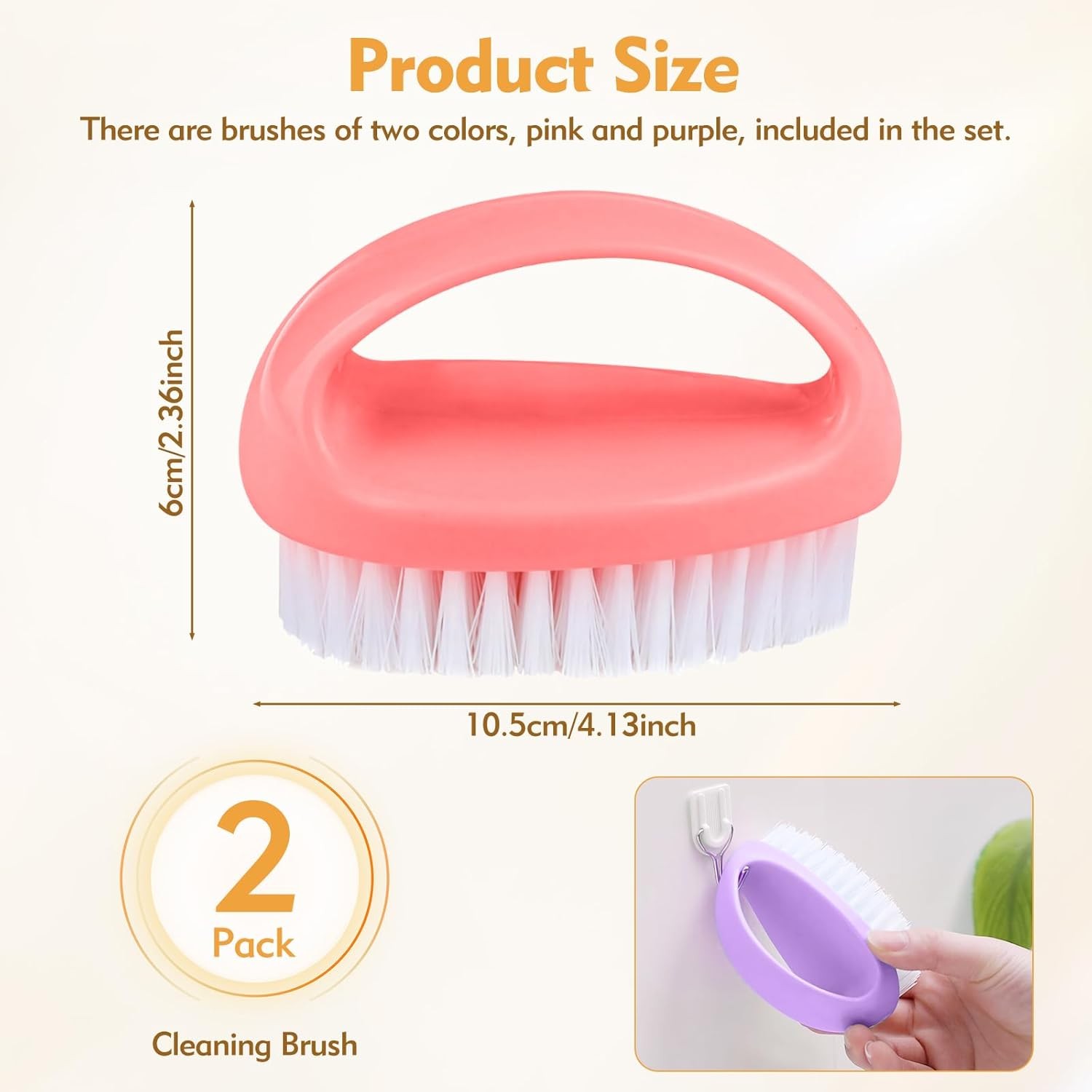 2 Pack Small Scrub Brush,Heavy Duty Stiff Nylon Bristles Cleaning Brush,Durable