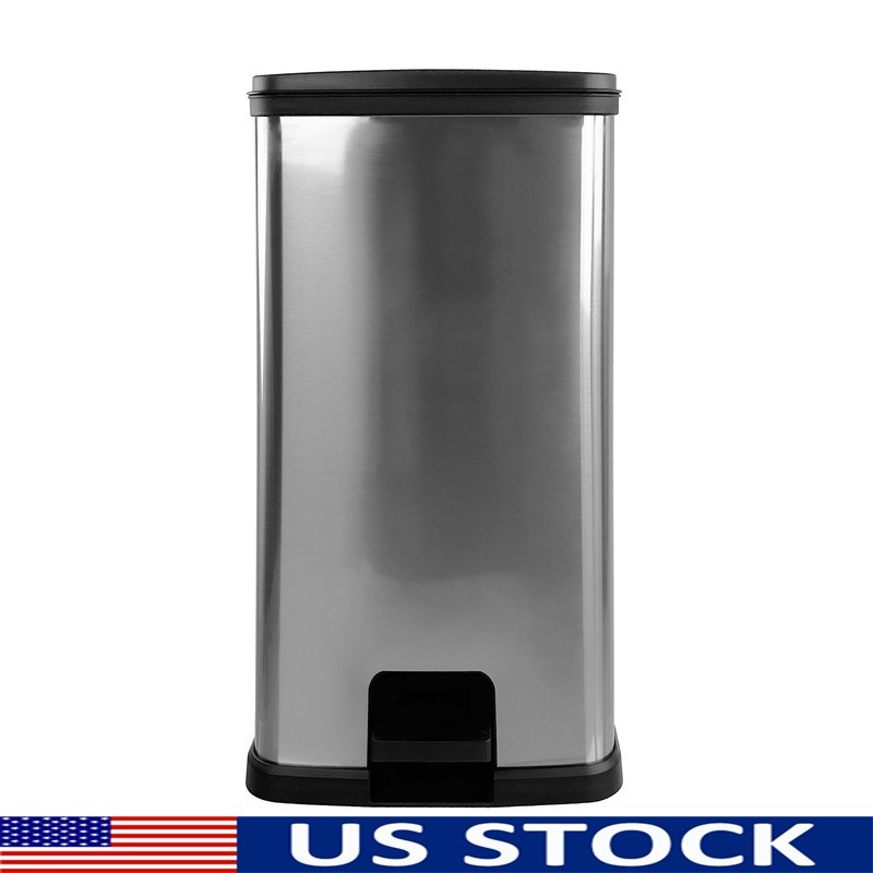 13 Gal Touchless Kitchen Trash Can Step Wastebasket Plastic W/ Lid Silver New