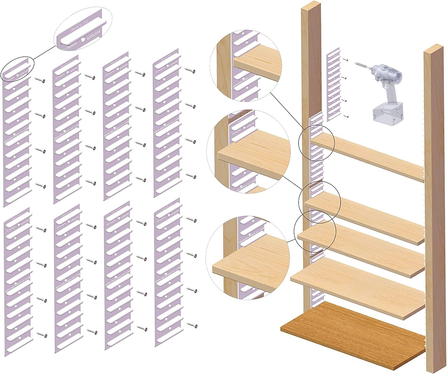 EZStudRack Shelving System- 8 Pack White, 32 Wood Screws-WOOD NOT INCLUDED
