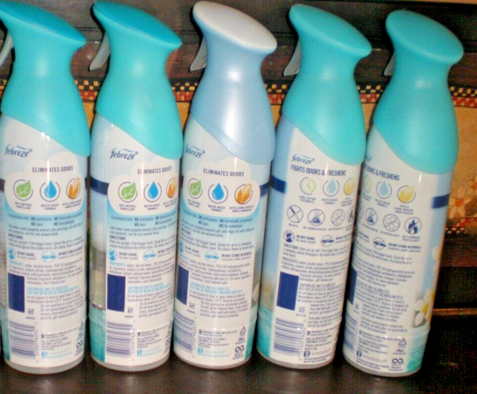 (5) FEBREZE Air Room Freshener Sprays BORA BORA WATERS 8.8 Oz each Spray Bottle
