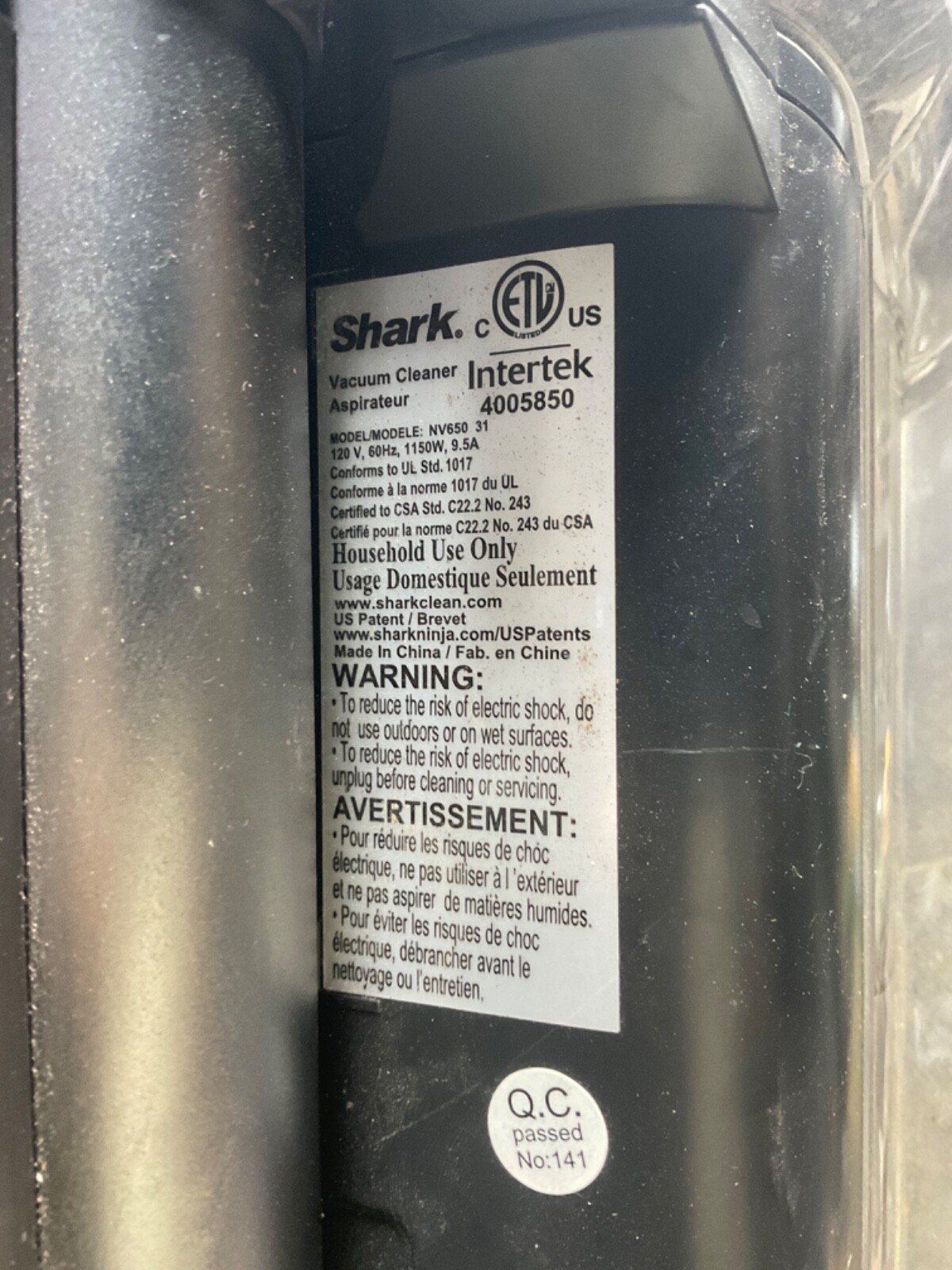 Shark NV650 Rotator Professional Upright Vacuum – Missing Brush Attachment