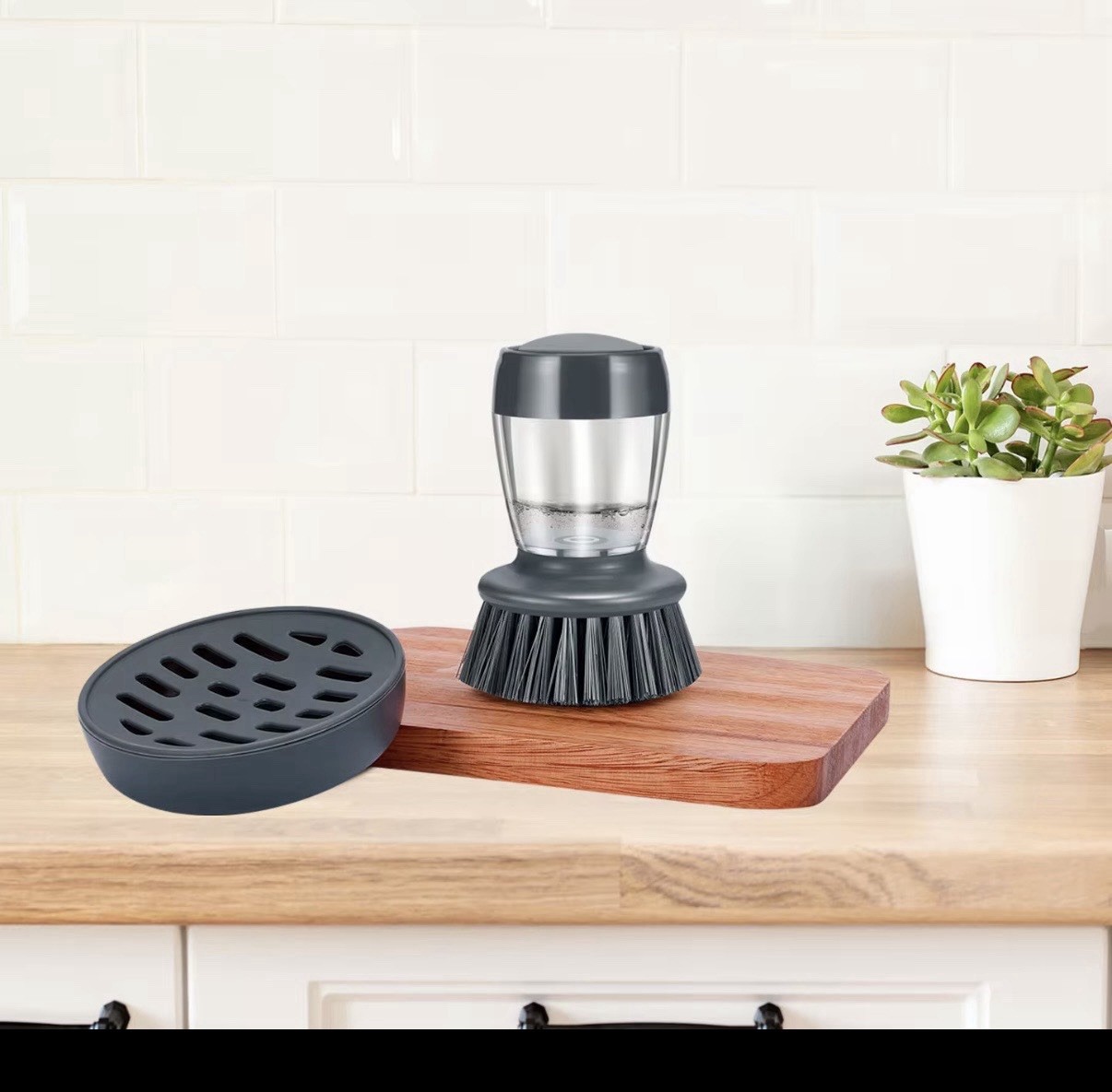 Soap Palm Brush Storage Set, 1 Piece Kitchen Brush with Bracket for Cleaning Pot