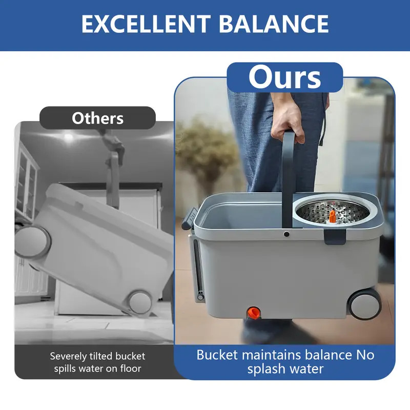 60″ Mop and Bucket Wringer Set Household Cleaning w/6PCS Mop Pads+1 Scrub Brush