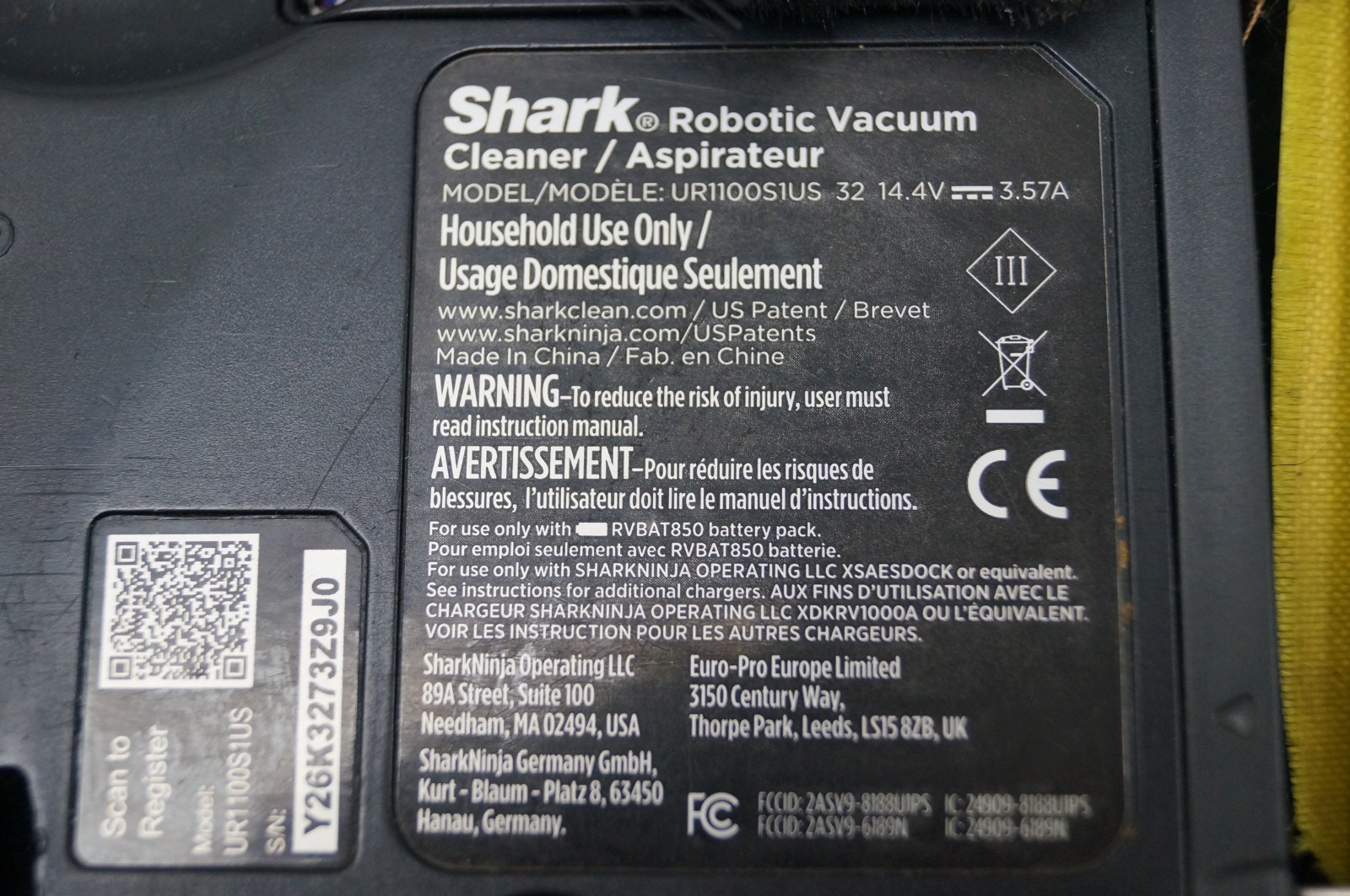 Shark UR1100S1US Robot Self-Empty Robot Vacuum Black EXC WORKING PoR C343