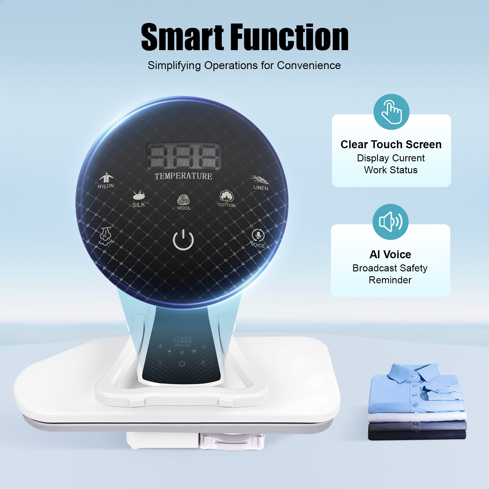 Intelligent Steam Press with Touch Screen, 5 Fabric Modes, 1600W Power