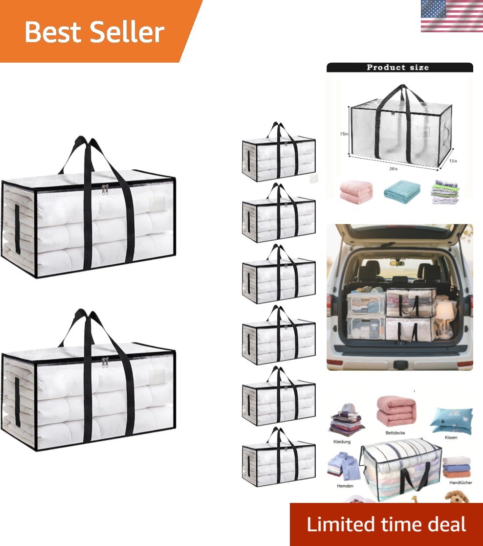 8 Pack Large Heavy Duty Waterproof Moving Bags – 65lb Capacity Storage Solution