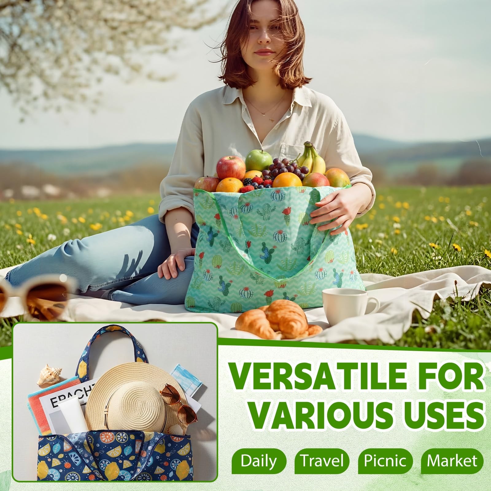 Paterr 50 Pack Reusable Foldable Grocery Bags 10 Patterns Bulk Shopping Totes…