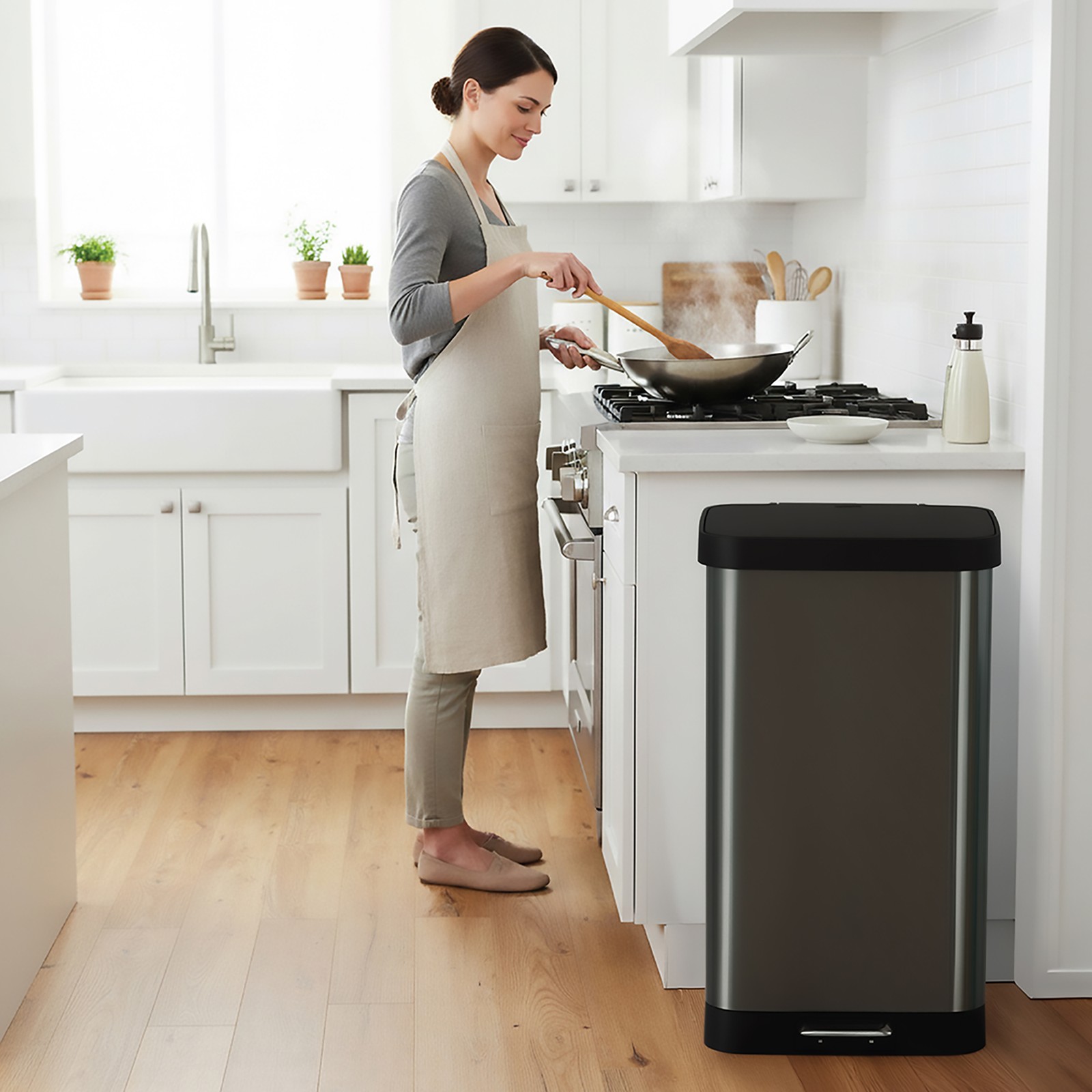 Glad Step Trash Can, Soft Close Lid Bin with Odor Protection, 20 Gallon, Pewter