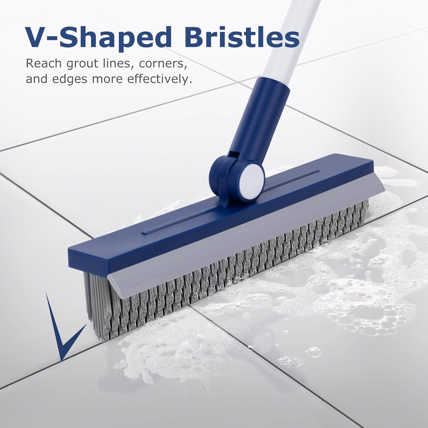 Grout Brush with Long Handle, Grout Cleaner Brush for Tile Floors, Stiff Bristle