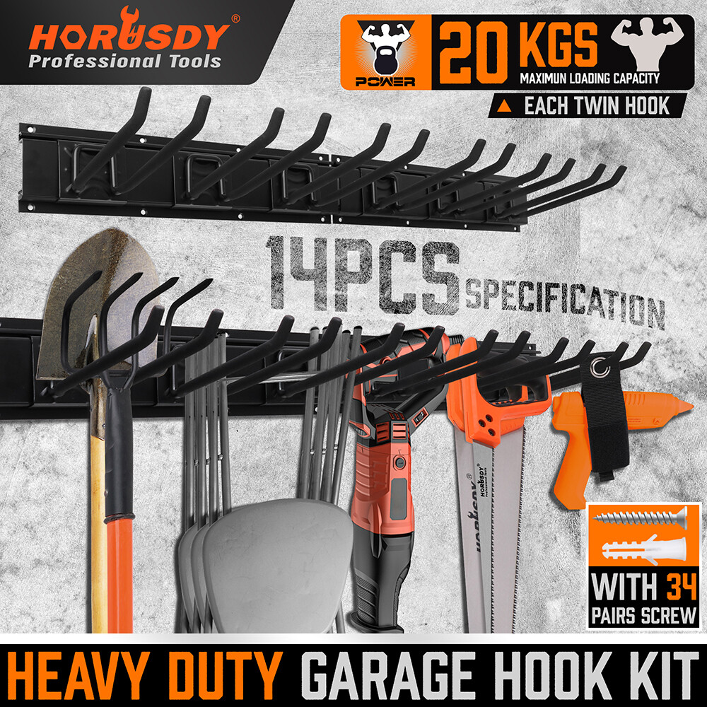 Garage Tool Organization 9pc Double Hooks Holder 64″ Utility Rack Wall Mount